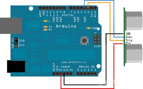 【转】Arduino连接超声波传感器测距图1
