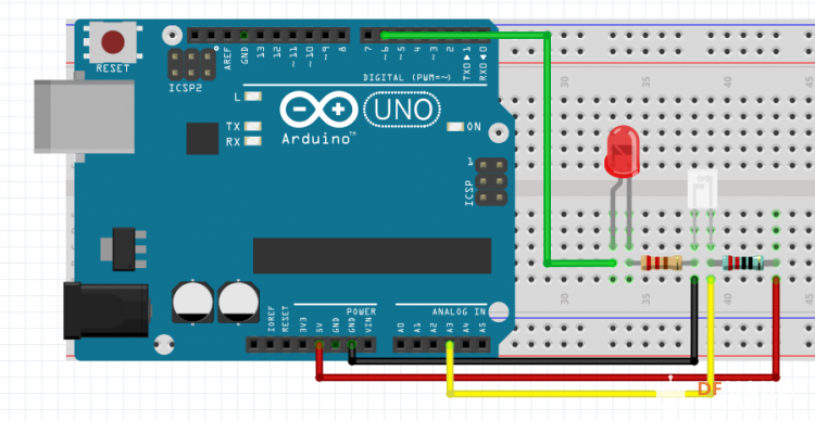 Arduino使用光敏传感器控制led灯亮度图1