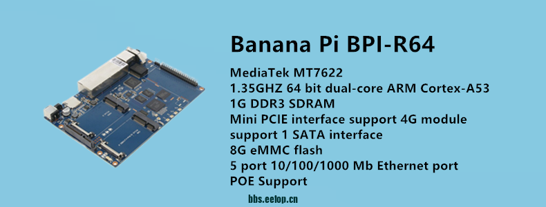 BPI-R64开源路由器MediaTek MT7622 1.35GHZ 64 bit dual-core ARM Cortex-A5...图1
