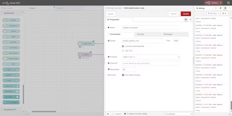 如何使用 Node-RED和Raspberry Pi树莓派MQTT控制ESP32上的LED图14