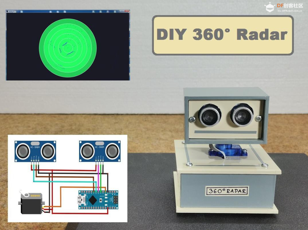 【Arduino 动手做】带有 2xHC-SR04 传感器的 360° Arduino 雷达图1