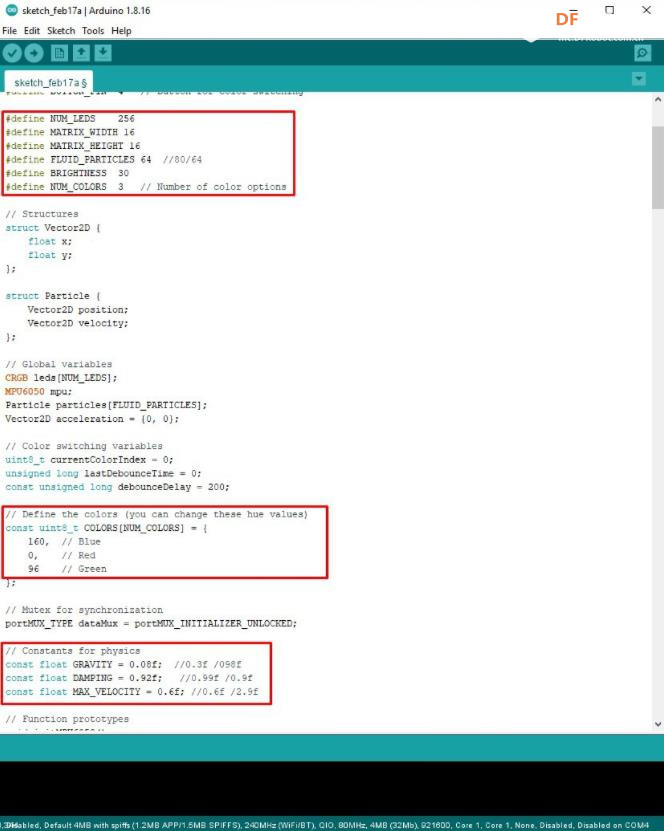 【Arduino 动手做】16x16 LED 矩阵上的 ESP32 流体模拟图6