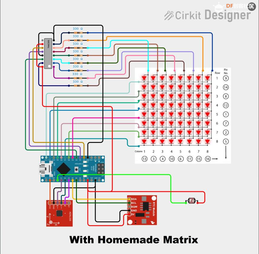 【Arduino 动手做】带 ADXL335的无按钮 LED 矩阵时钟图8