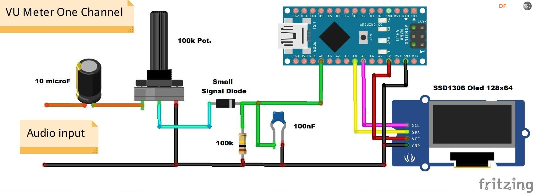 【Arduino 动手做】I2C OLED 上的 DIY 模拟式立体声 VU 表图4