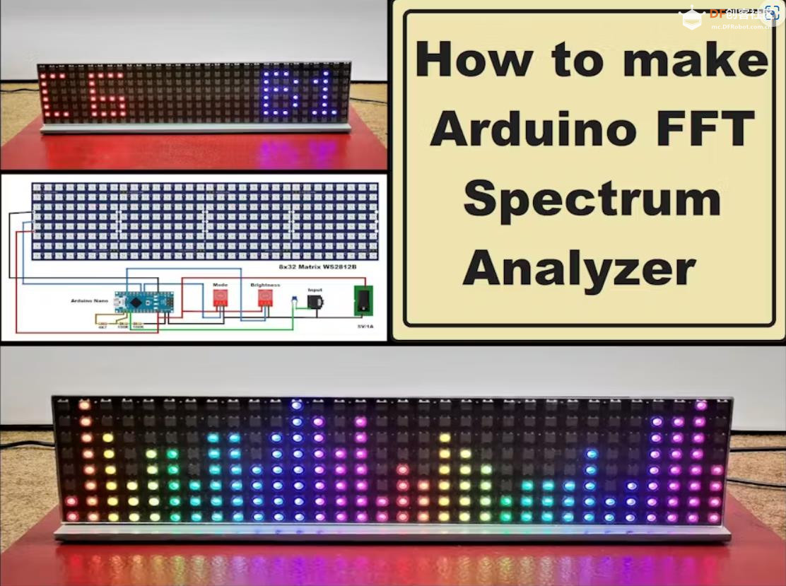 【Arduino 动手做】8x32 矩阵上的Arduino FFT音频频谱分析仪图2