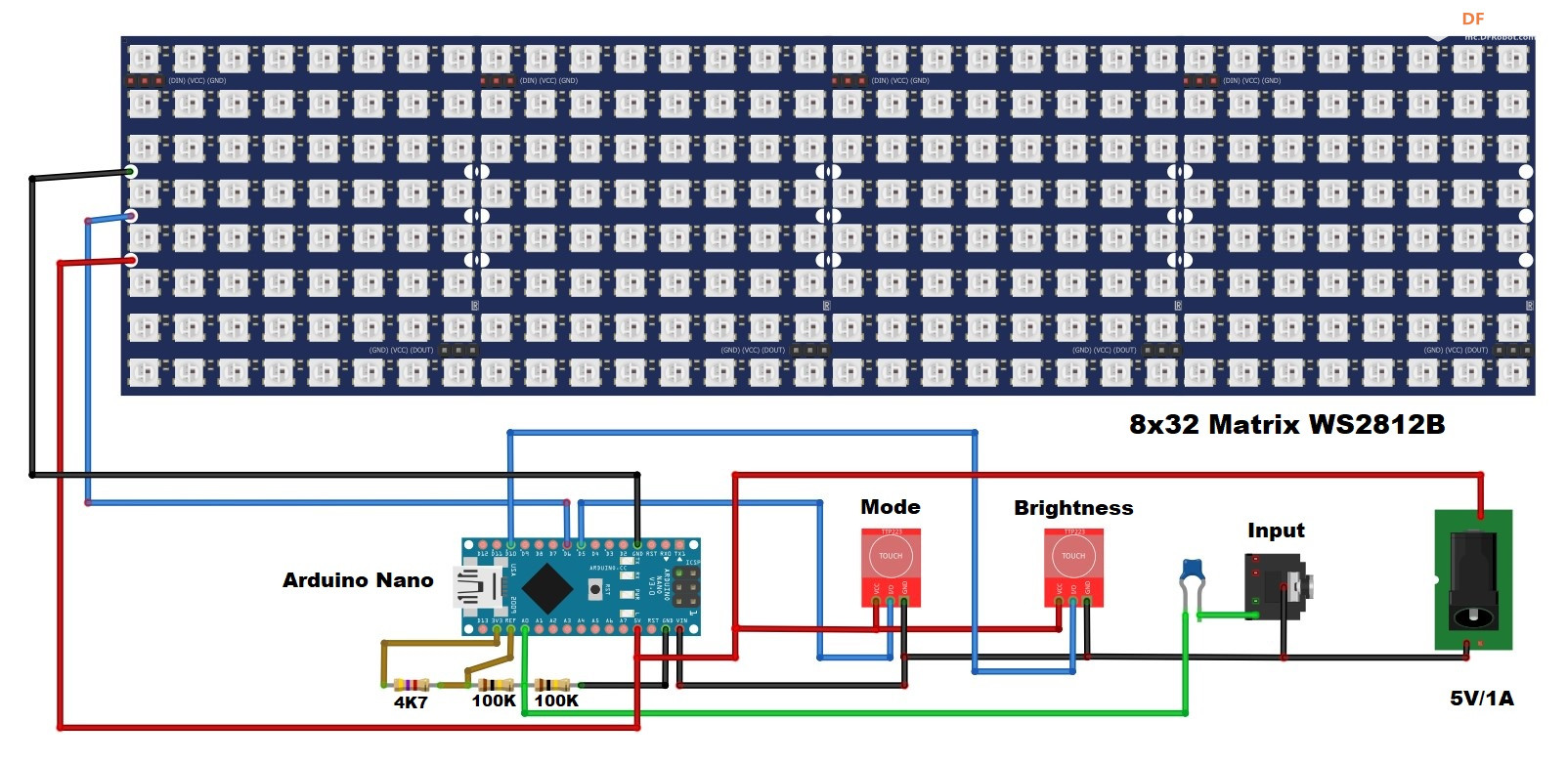 【Arduino 动手做】8x32 矩阵上的Arduino FFT音频频谱分析仪图7