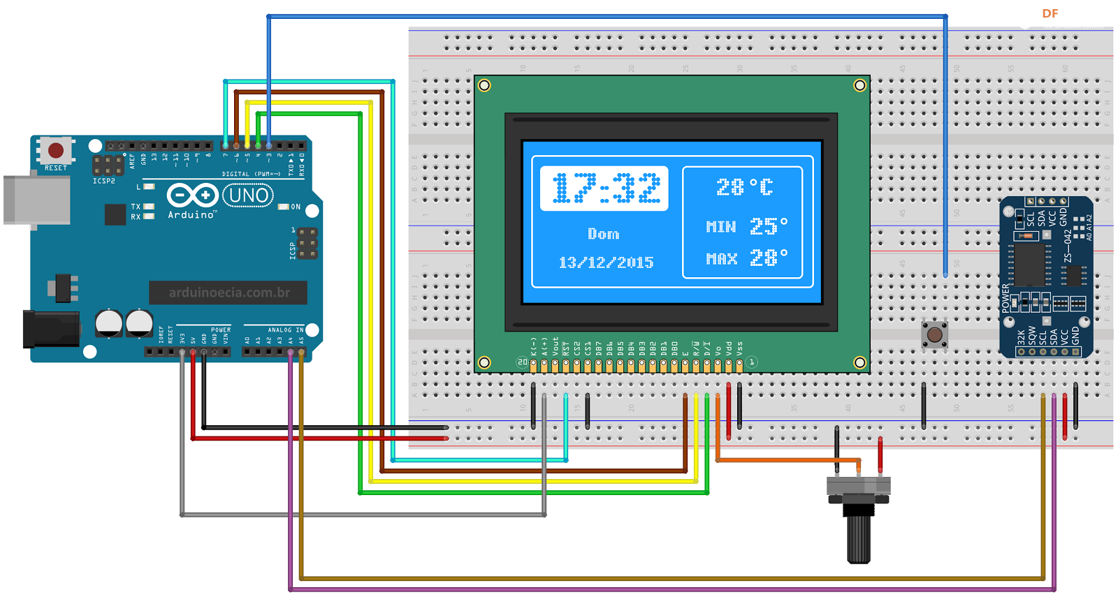 【Arduino 动手做】128x64 LCD 上的模拟、数字时钟和温度计图10