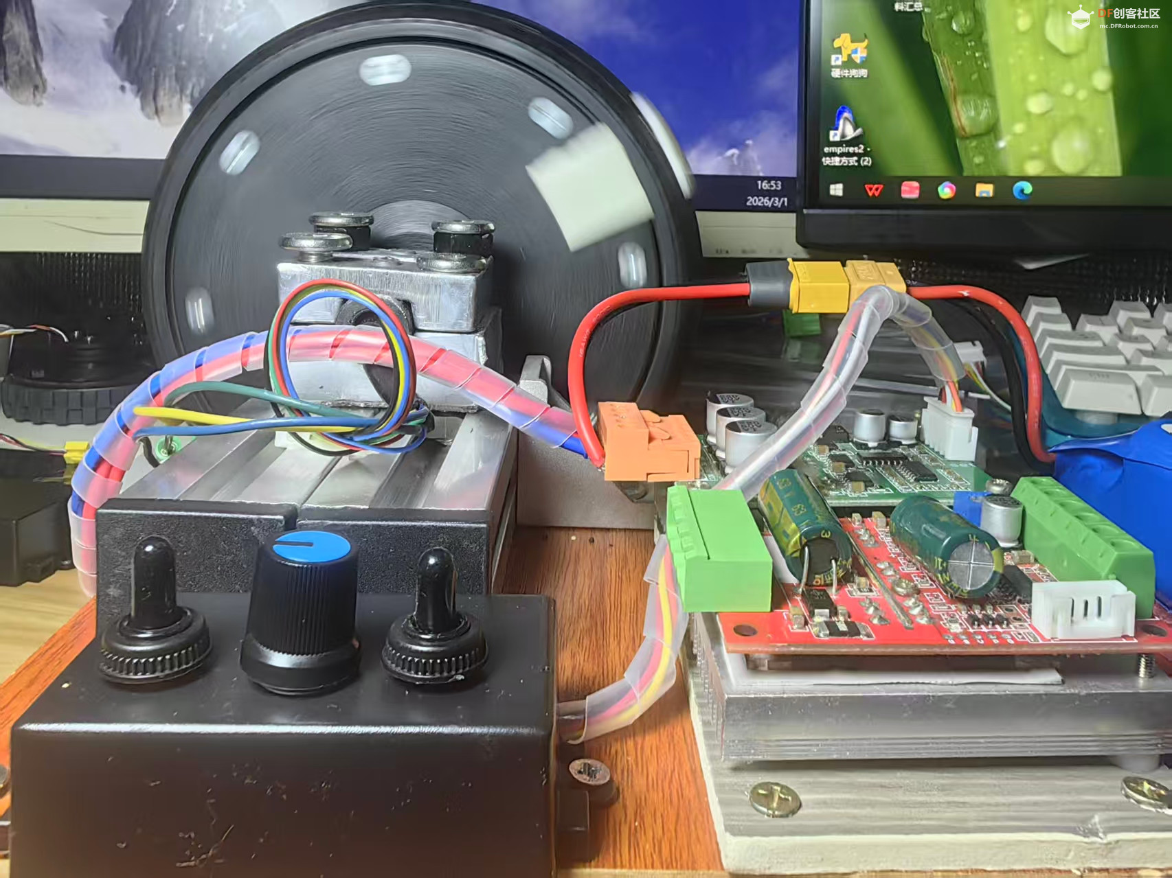 【花雕动手做】测试机器人底盘6.5寸直驱200W无刷轮毂...图3