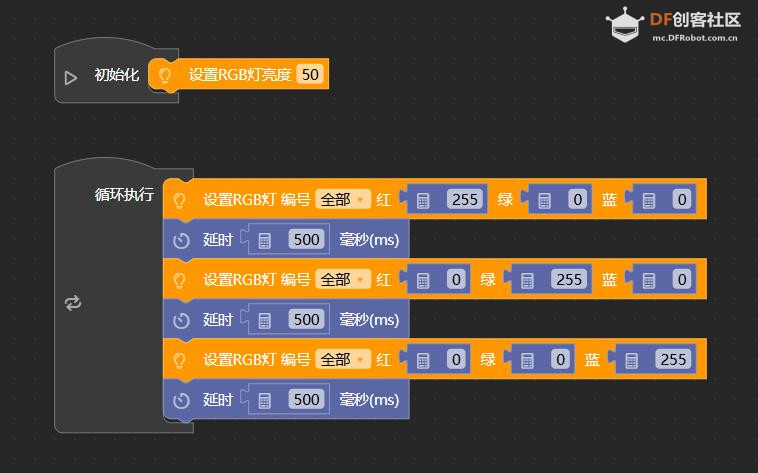 【花雕动手做】Aily Blockly一句话“循环RGB亮灯”生成项目图1